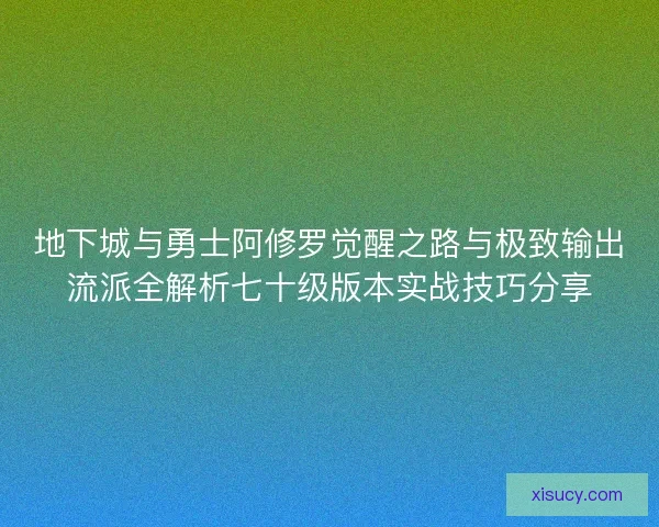 地下城与勇士阿修罗觉醒之路与极致输出流派全解析七十级版本实战技巧分享